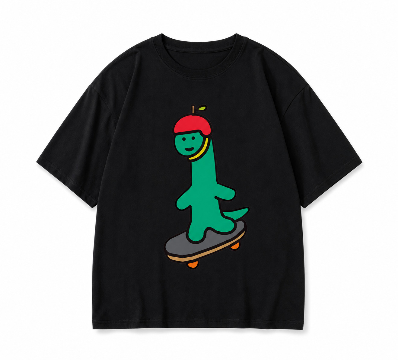 T0004 Cute Green Skateboarding Character Black Graphic T-Shirt Unisex Men Women