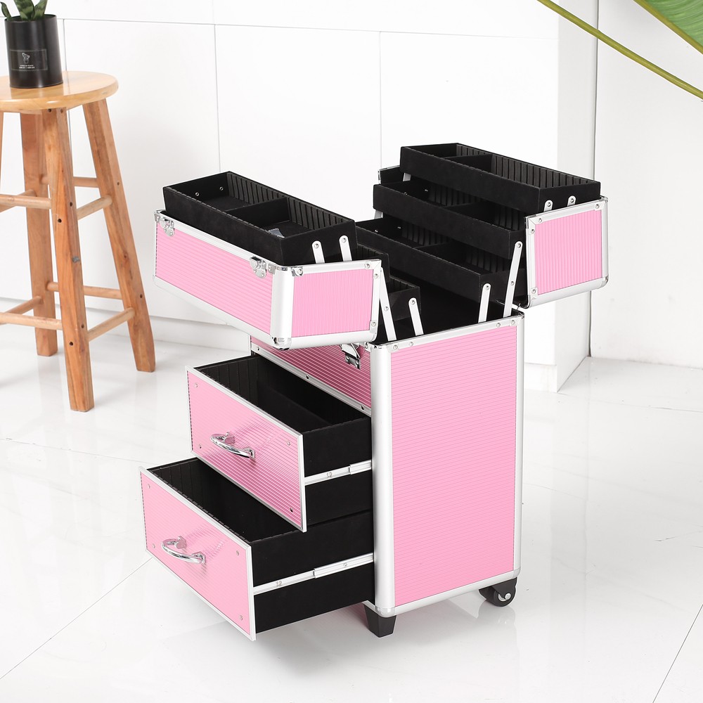 Portable Makeup Train Case Professional Cosmetic Trolley Travel Vanity Organizer