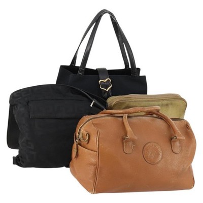 GIVENCHY Saint Laurent Bag Leather Canvas 4 Set Beige Black Brown Auth 168821