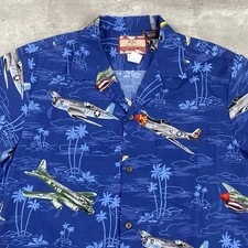 vintage RJC HAWAIIAN SHIRT L WW2 fighter plane bombers military Made in USA