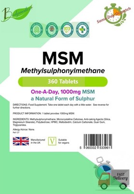 MSM 1000 mg Gewebe- & Hautpflege, schwefelreich, Gelenkunterstützung 360 Tabletten LINDEN UK