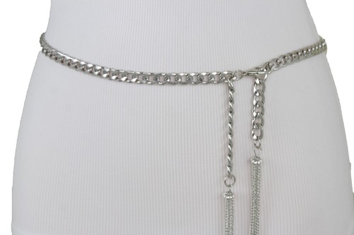 Women Hip Waist Silver Metal Chain Band 