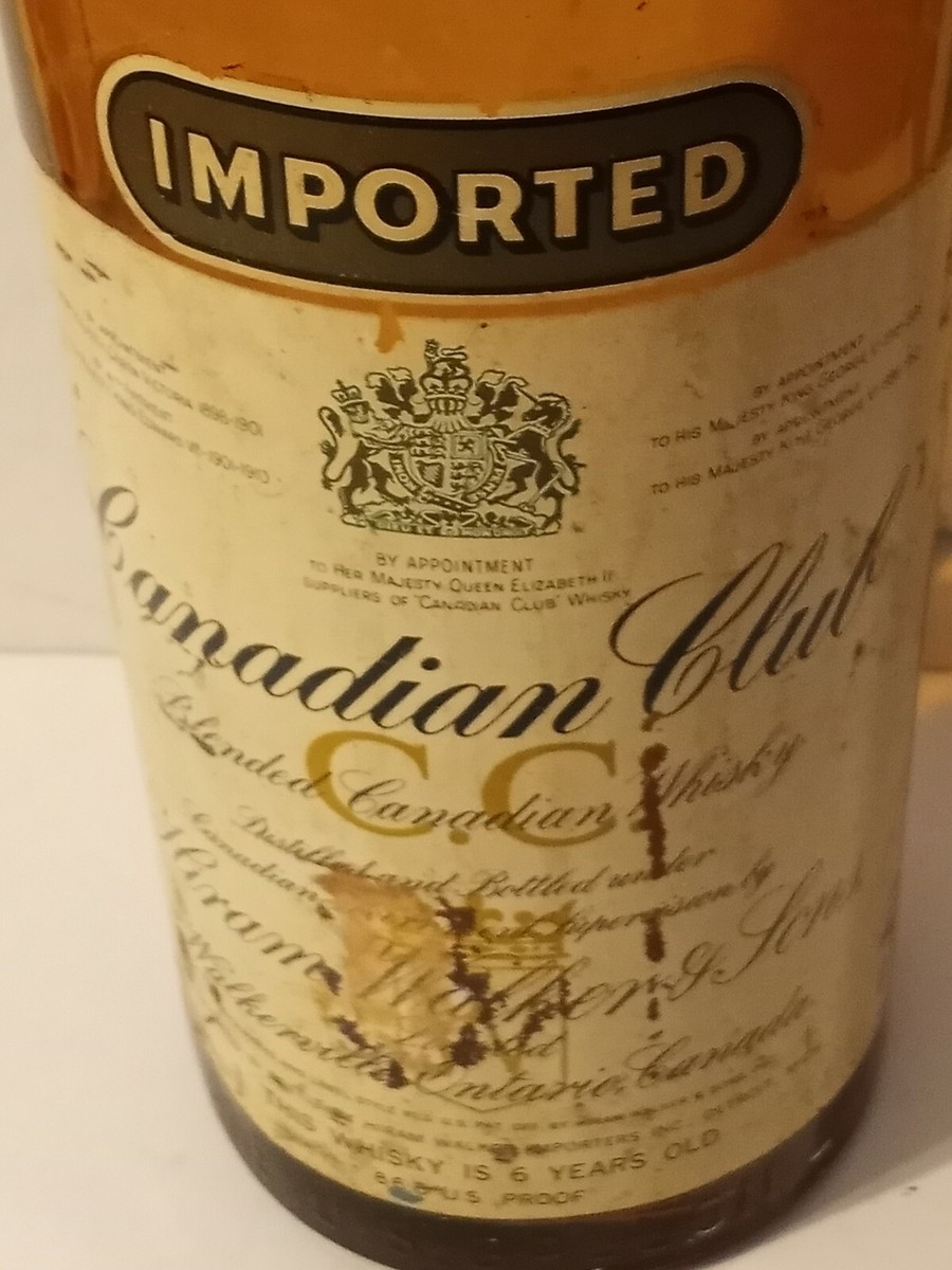 Vintage Canadian Club Blended Whisky Bottle 1974 One Liter Empty