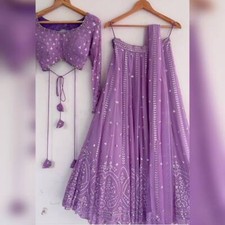 Attractive Partywear Lavender Color Embroidered Work Lehenga Choli Set, 3 Pc Set