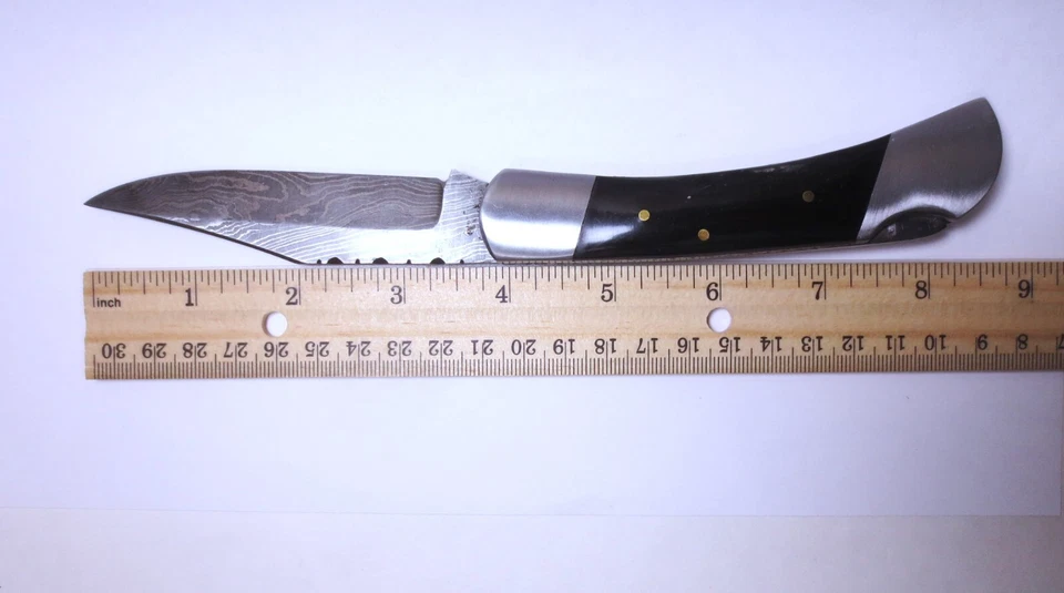 PRECIO BAJO DAMASCO 9" MANGO HUESO NÍQUEL REFUERZOS, CUCHILLO PLEGABLE CON BLOQUEO con ESTUCHE Foto 4 de 4