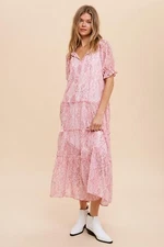 In Loom Women's Paisley Floral Print Tassel Tie Midi Dress in Pink 
