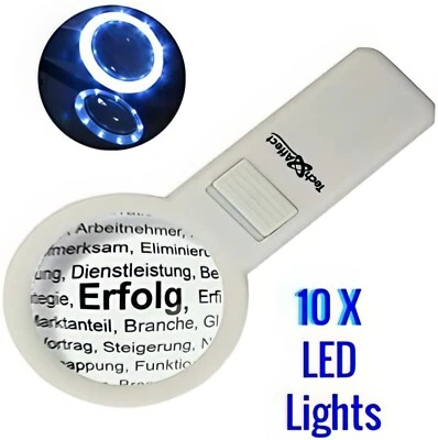 TECHAFFECT Hand Held Magnifier with Light - Strong Magnifying Glass Hand Lens - Big White