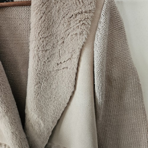 Cappotto maglione lungo donna TWELFTH LOVE maglia rosa polvere finta pelle scamosciata peluche lavabile - Foto 8 di 20