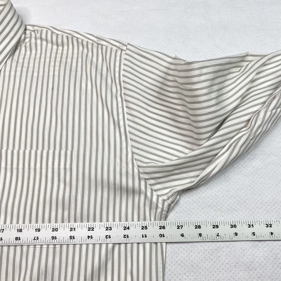 Pronto Uomo Mens Dress Shirt sz 17.5 White Gray Striped French Cuff Point Collar - Image 4 of 4