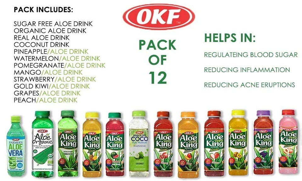 OKF Aloe Vera King Drink 12 sabores nuevo paquete de variedad, precio más bajo Foto 3 de 4