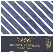 BROOKS BROTHERS 346 Repp Tie Blue Green Striped 100% SILK Made in USA Men's