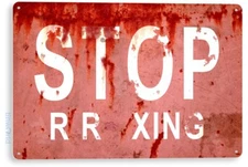 Railroad Crossing Stop Sign Train Rustic Red Rail Crossing Warning Tin Sign C579