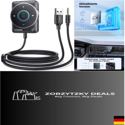 UGREEN Aux Bluetooth Adapter für Auto Stereoanlage mit Multifunktionstaste, D...