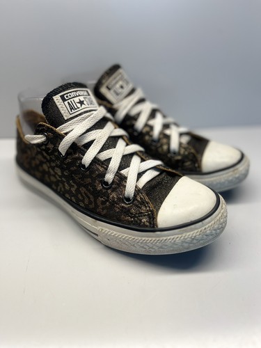 Converse Star Juniors Kids Sz 3 Low Shimmer Leopard Cheetah Animal Print 640469F - Picture 2 of 10