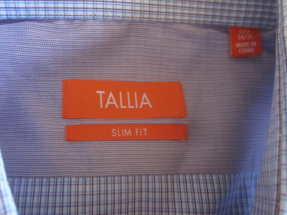 tallia orange dress shirts TALLIA ORANGE Slim Fit Check Men's Dress Shirt Steel Blue 17.5|32-33 $89.50 NWT