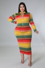 Women Plus Size Long Sleeves Multi-Color Stripe Midi Dress. Size 2XL .