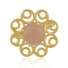 Rose Chalcedony 925 Silver Gold Plated Women's Floral Design Adjustable Ring
