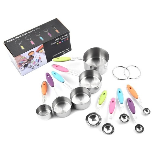 Stainless Steel Measuring Cups Spoons Set with Silicone Handle Storage - Picture 3 of 9