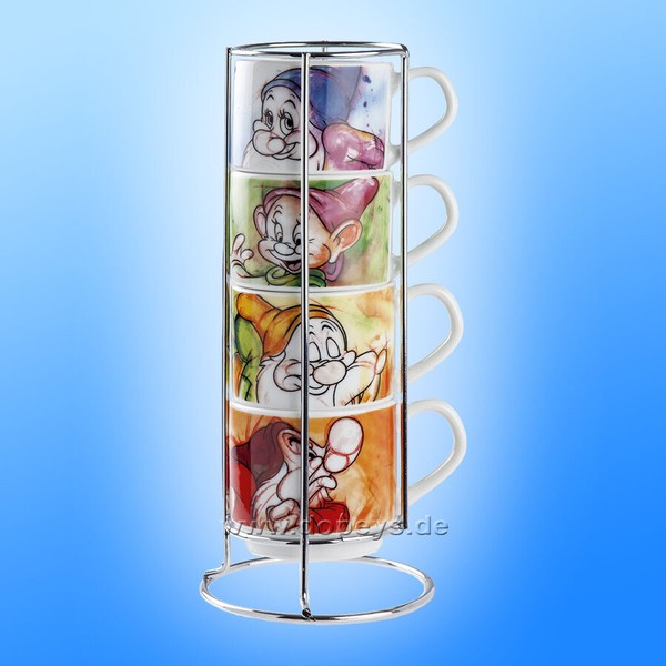 "Egan Disney Espresso Tassen 4Er Set \"Die Sieben Zwerge\" Stapelbar +Metallgestell"-image