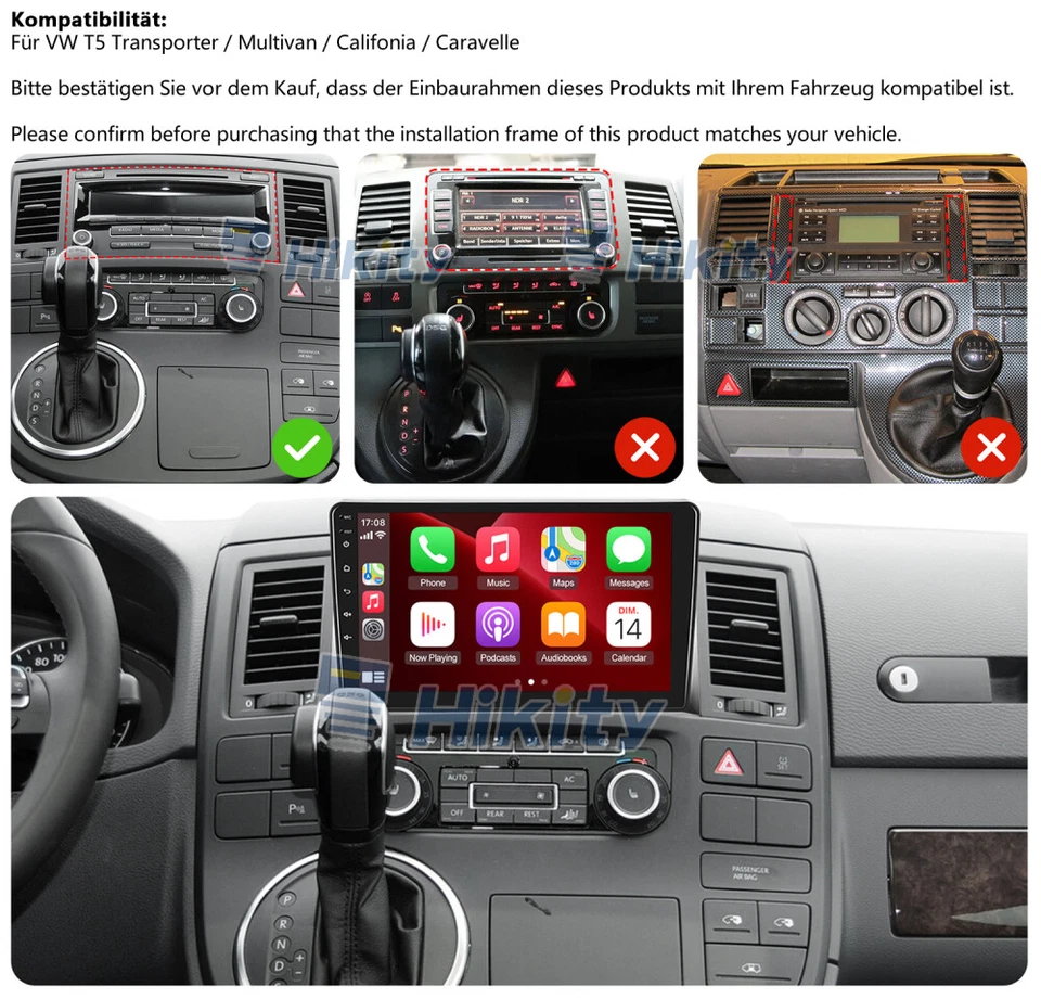 9" CarPlay Android 15 Autoradio GPS Navi RDS BT Für VW T5 Transporter Multivan - Bild 2 von 4