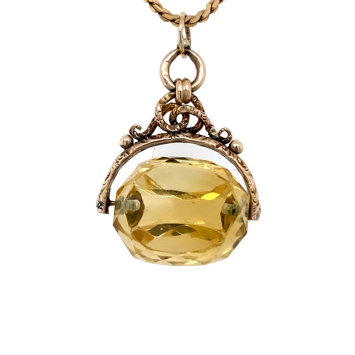 9ct Yellow Gold Spinning Quartz Fob Necklace UK