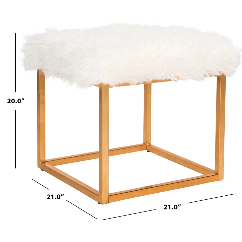SAFAVIEH Rowan Contemporary Glam Faux Sheepskin Square Ottoman | White | - Image 3 of 4