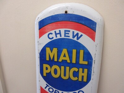 VINTAGE ADVERTISING MAIL POUCH TOBACCO TIN WALL TIN THERMOMETER