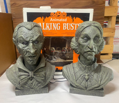 VIDEO 2 Large Halloween Animated Interactive Talking Bickering Busts NO MOVEMENT