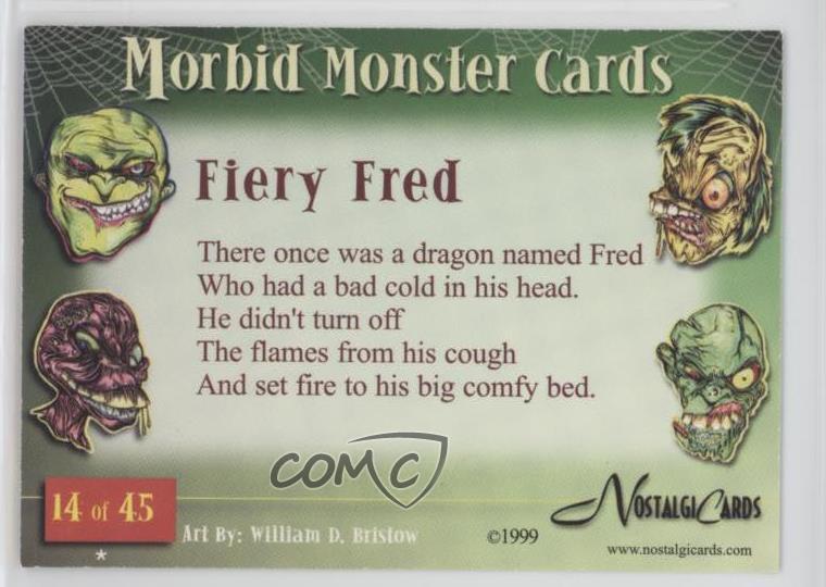 1999 NostalgiCards Morbid Monster Cards Fiery Fred #14 1l2 - Picture 2 of 3