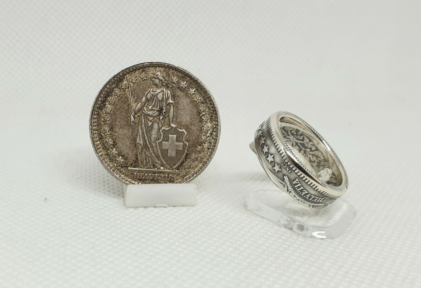 Bague pièce de monnaie 2 Francs Suisse en argent massif