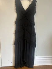 Zimmerman Dress Black Sleeveless V-Neck Pleated Ruffle Trim Layered Size 3