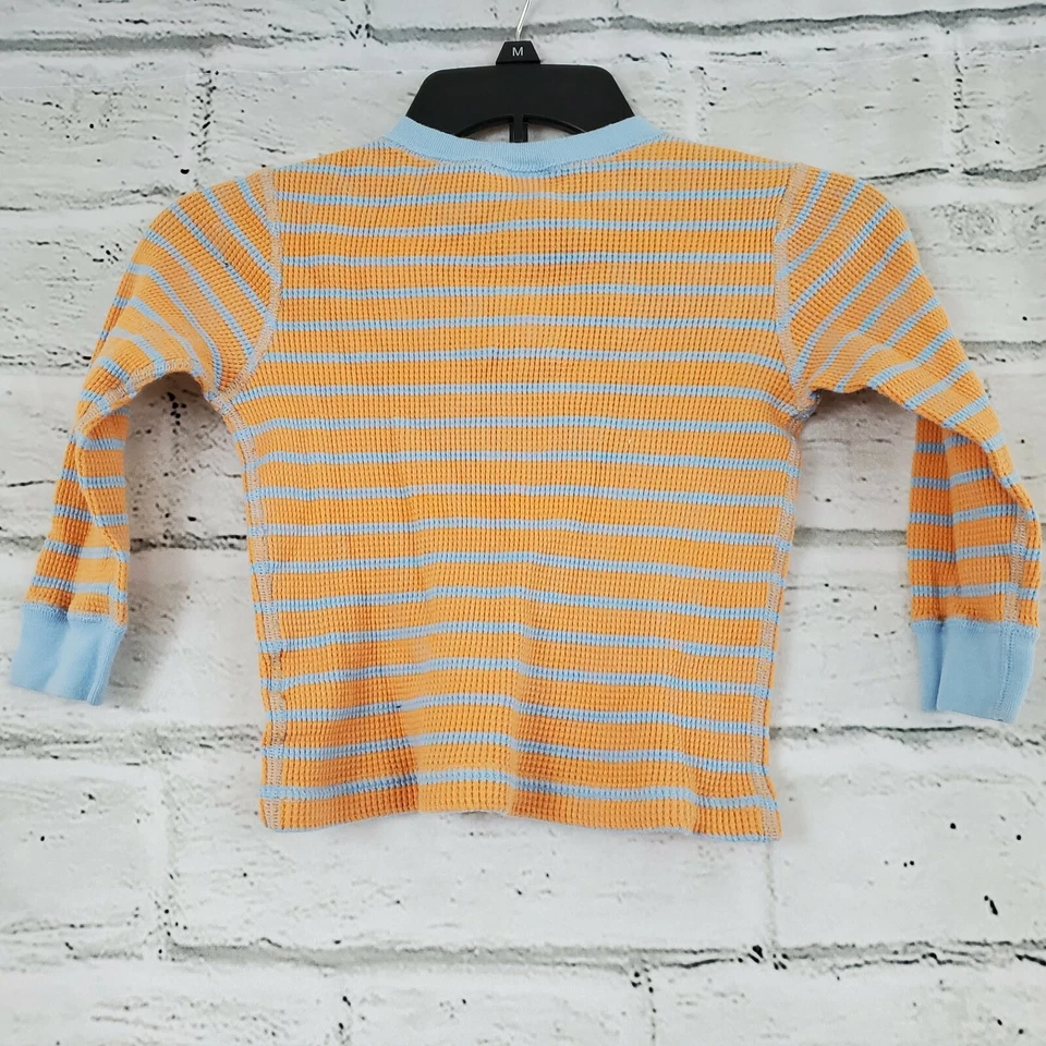 Hanna andersson 110 Orange Blue Striped Thermal Boys Top Size 5 Cotton - Image 3 of 4