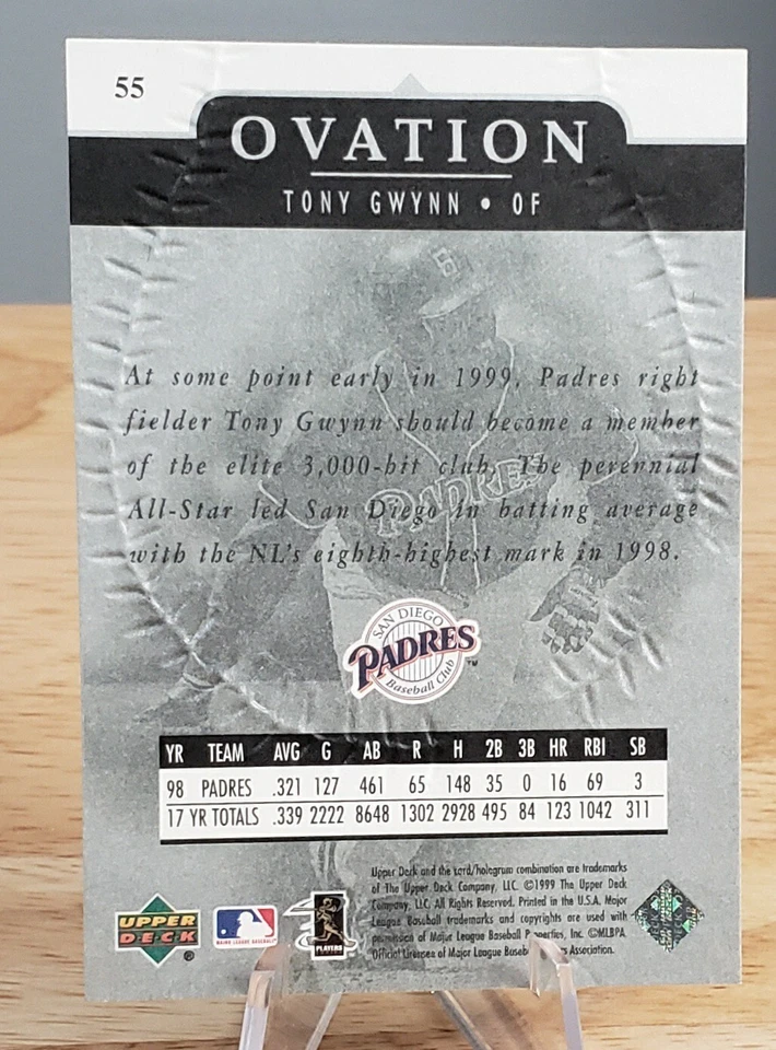 1999 Upper Deck Ovation #55 Tony Gwynn Padres HOF - Image 2 of 2