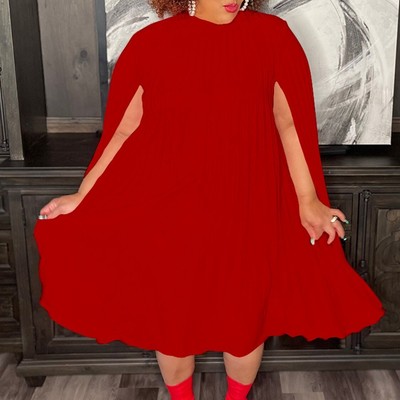 Women's Casual Cape Sleeve Loose Fit Cocktail Party Flowy Dress Pleated Dress