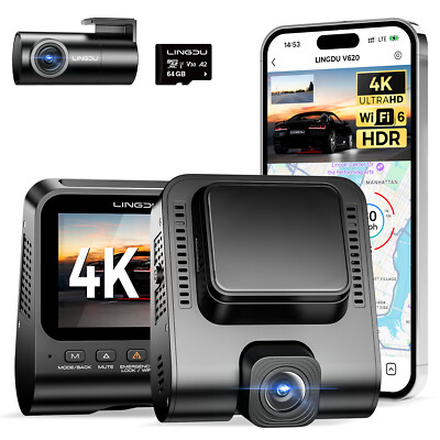LINGDU 4K+1080P WiFi 6 GPS ADAS Dash Cam Front and Rear Camera Parking Mode 64GB