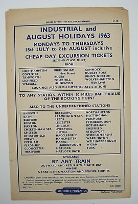 BR Handzettel Industrie & August Urlaub aus Northamptonshire & Midlands 1963