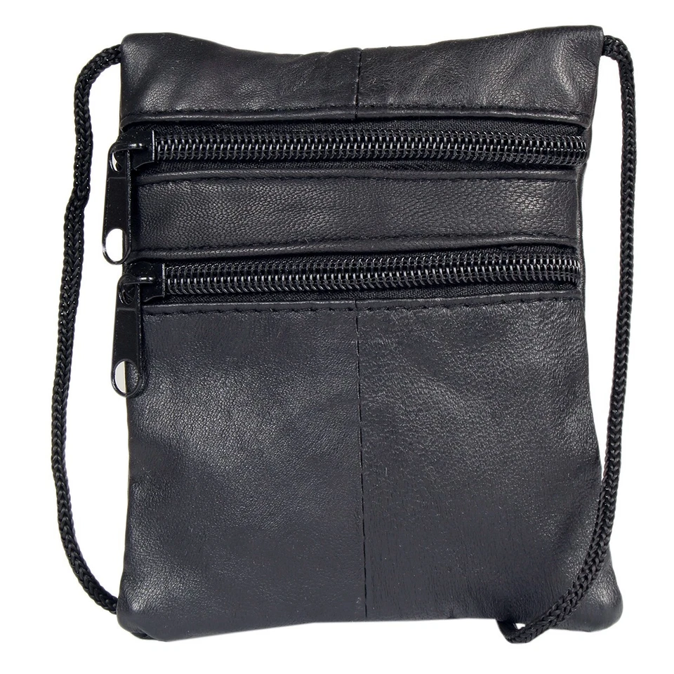 INSWAREHOUSE RFID-Proof Sheep Nappa Neck Wallet Medium Mini Bag Hands Free Card Carry Secure