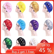 Indian Women Hair Loss Flower Chemo Cap Turban Hijab Head Wrap Bonnet Hat Muslim