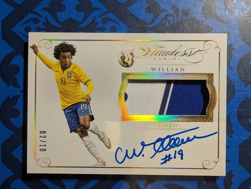 2015/16 Panini Flawless Willian Gold /10 On Card Auto Chelsea Match Worn Patch