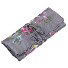 Embroidery Travel Jewelry Bag Roll Embroidered Flower and Bird Brocade Organi...