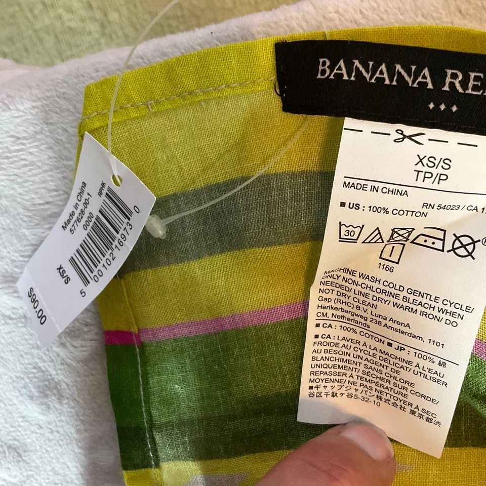NWT Banana Republic Yellow V-Neck Drawstring Patterned Kaftan Moomoo Coverup XS - Image 2 of 4