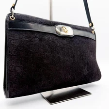 Christian Dior Trotter Shoulder Bag Black Suede Leather CD Logo USED 1209E