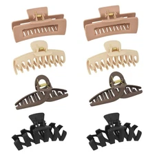 Strong Hold Large Hair Claw Clips, 4 Styles 4 Colors, Non-Slip Hair Holders 8Pcs