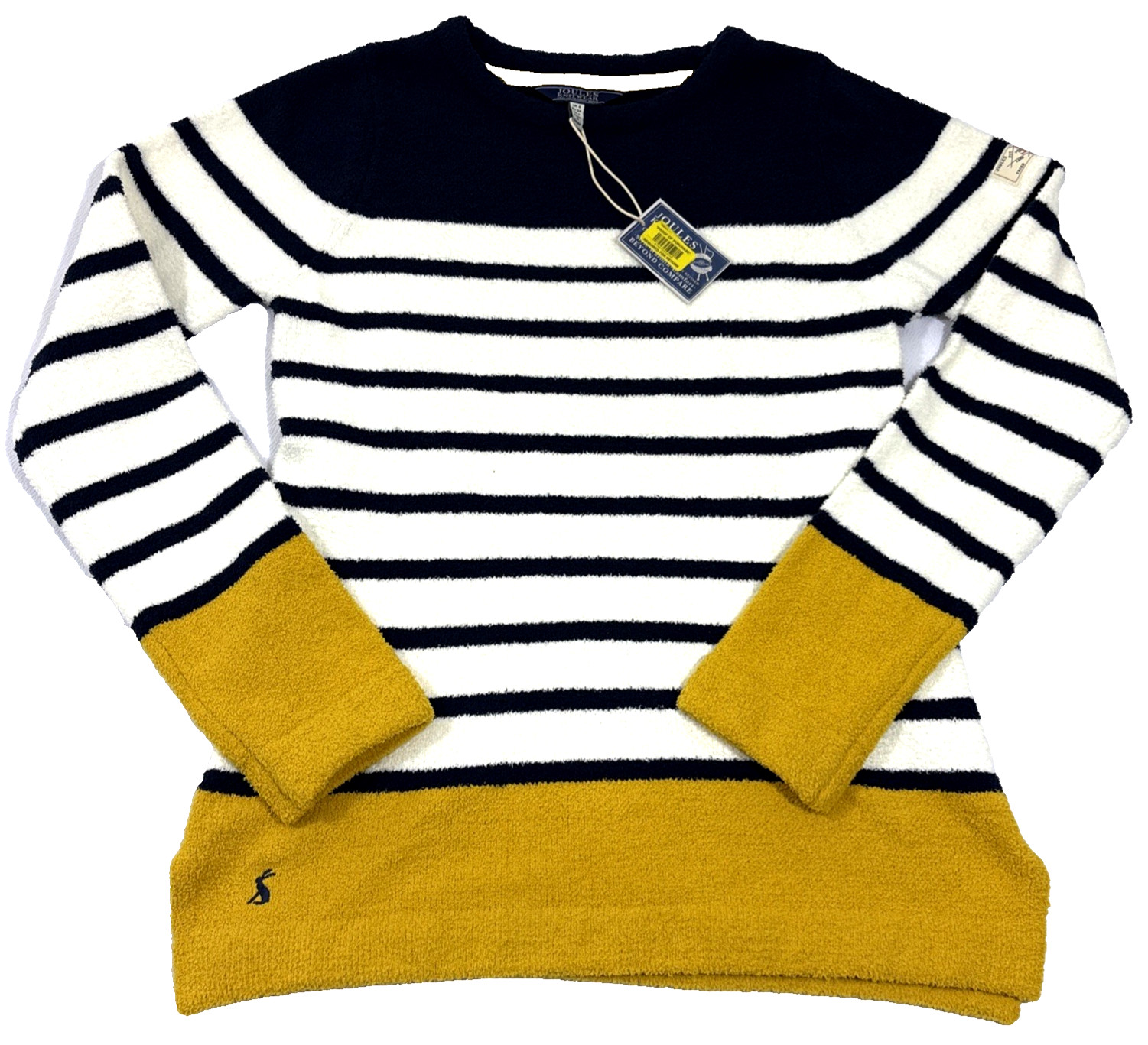 Joules Womens White Gold Stripe Chenille Fleece Sweater Size 2 XS NWT Cozy EUC!!