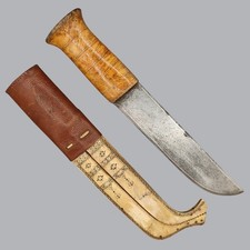 Sami 1930s Stuorra Niibi Lapinleuku Puukko Knife with Horn Sheath #A658