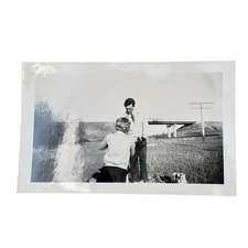 Vtg Man & Woman Having Picnic Original Monochrome Photography Found Snapshot
