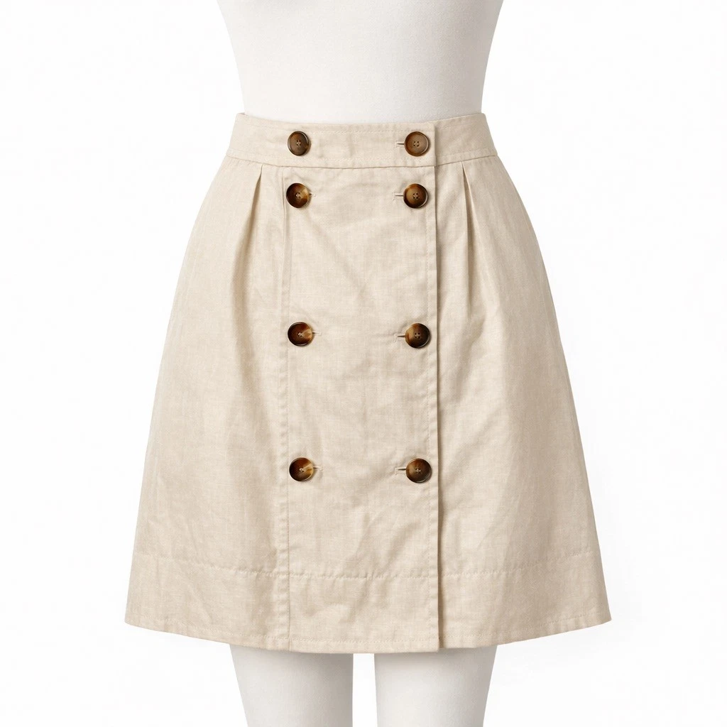 Magaschoni 100% Linen Skirt Womens 12 Beige Button Front A-Line Spring