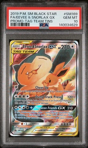 2019 POKEMON SM BLACK STAR PROMO #SM169 FULL ART/EEVEE & SNORLAX GX PSA 10