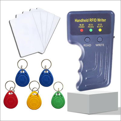 Handheld 125Khz RFID Reader Writer,Awid and HID Copier with 5 T5577 Keyfobs & 5 