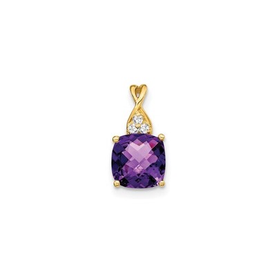 14k Gelbgold Amethyst Anhänger Diamant Floral Twist Ballen Februar Geburtsstein
